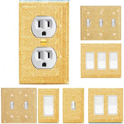 1pc Silver & Gold Rhinestone Decorated Light Switch Cover Plate