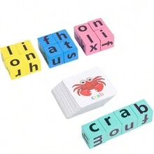 (1 Set) Wooden Funy Spelling Word Puzzle English Letter With 40 Cards