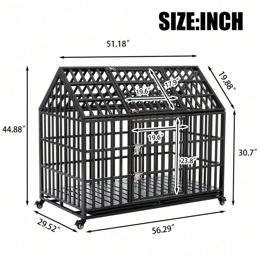 52" Heavy Duty Dog Crate Large Dog Cage Strong Metal Dog Kennels And