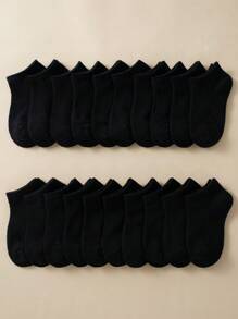 20 Pairs Children's Black Classic Casual Sports Socks, Comfortable, Breathable And Suitable For Daily And Back To School Outfits - Black - View 6