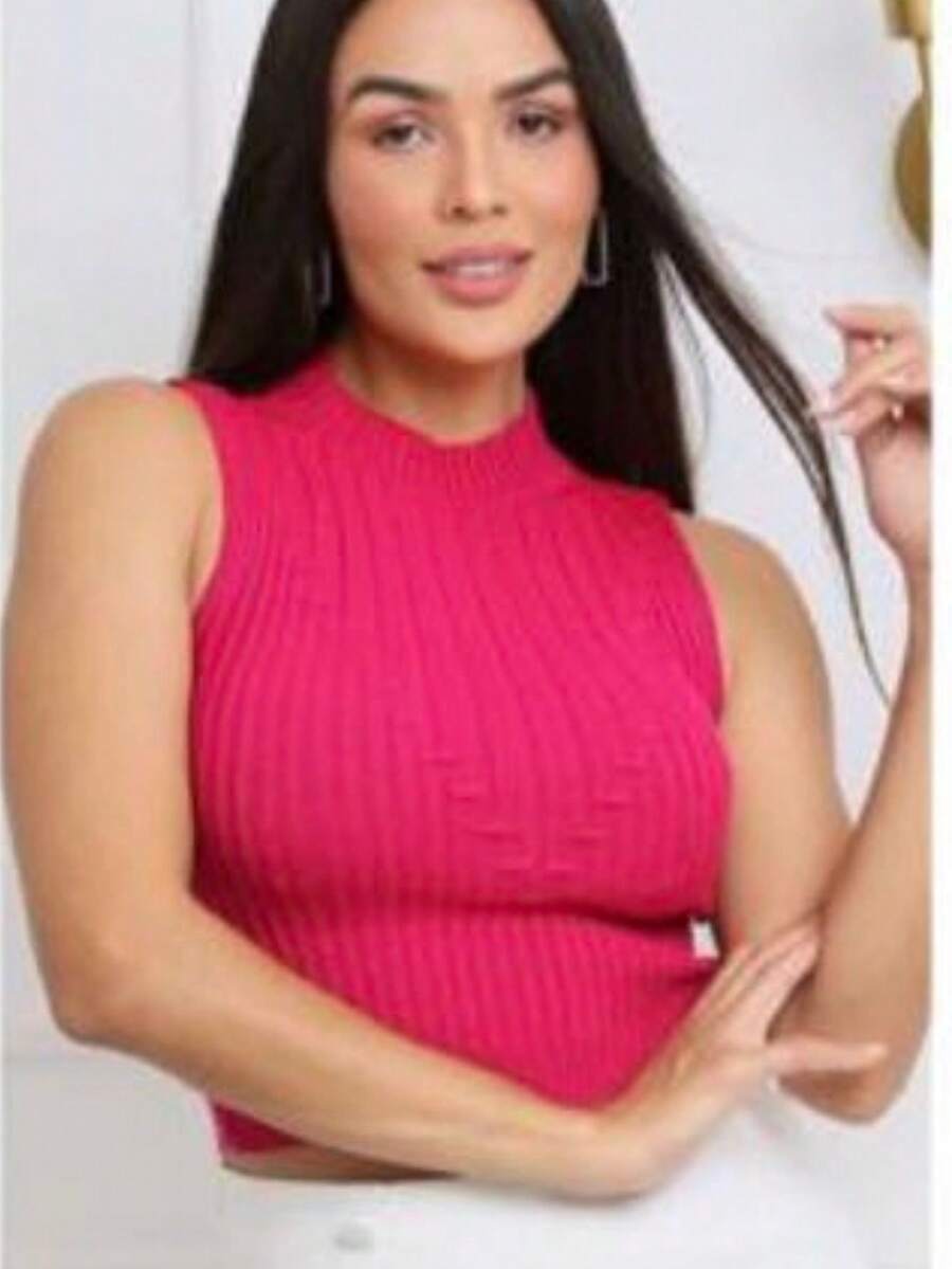 Lollitan WOMEN'S LOCKED BLOUSE TOP GROPPED SUMMER MODAL Cropped Tricot Modal / Cropped Tank Top / Trico Tank Top / / Fashion Blogger / Shipping 24hrs - 玫瑰紅 - 查看 1