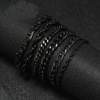 1 件不锈钢时尚哥特式男士多款黑色链式手链，适合男士日常着装或送礼