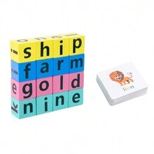 (1 Set) Wooden Funy Spelling Word Puzzle English Letter With 40 Cards
