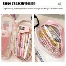 适合女孩的可爱铅笔盒，带拉链的 PU 皮革铅笔盒袋，大容量文具收纳盒，适用于学校用品 - 多色 - 查看 3