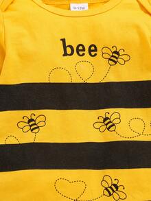 Enterizo para bebé niña con estampado de abeja de manga larga con gorro de abeja, para otoño/invierno - Amarillo - Ver 6