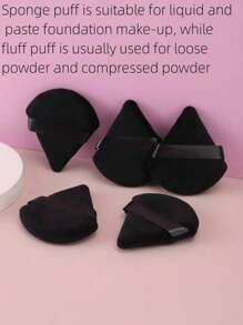 5pcs Velvet Black Fan-Shaped Makeup Sponge Powder Puff For Loose Powder, Setting Powder