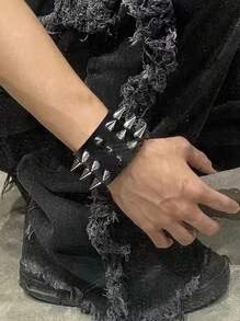 Pulseira Gótica Harajuku Lolita para Cosplay Feminino, Pulseira de Couro Punk Rock Rebite Rebitado Legal Unissex, Joia de Mão Gótica para Roupas de Festa de Mulheres e Meninas