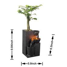 Haobos Fuente de cascada de interior con luz cálida, fuente de sobremesa de 3 tazones con sonido relajante con un pequeño macetero de plástico para plantas - Negro - Ver 2