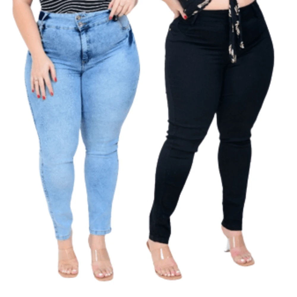 Kit 2 Women's Plus Size High Waist Pants With Lycra - 0498-0425 - 查看 1