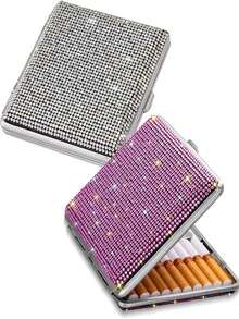 1pc Cigarette Case For Women Men,Metal Cigarette Holder Case Bling Crystal Double Sided Cigarette Box Gift For Smoker - Polychromatic - View 5