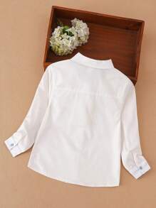 男童翻领汽车刺绣长袖薄衬衫，秋季 - 白色 - 查看 2