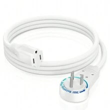 Maximm Cable 360° Rotating Flat Plug Extension Cord/Wire, 3 Prong Grounded Wire - UL Certified - White - View 1