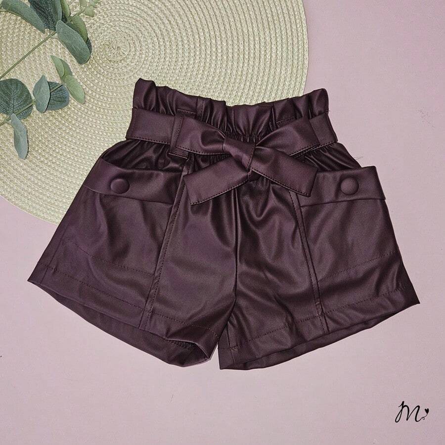 Children's Shorts Fake Leather Modinha Mini Diva Blogueirinha - Màu Đỏ Sâu - Xem 1