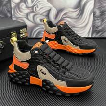 Men's Shoes Fashion Height-Enhancing Thick-Soled Slip-On Shoes Men's Sports Non-Slip Popular All-Match Wear-Resistant Casual Shoes - 黑橘 - 查看 3