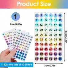 Number Stickers(Number 1-300), 600Pcs Reflective Laser Number Stickers Self-Adhesive Label Stickers Inventory Number Round Stickers Inventory Storage Organizing Sticker For DIY Craft Marking Numbering Manicure Tool - Multicolor - View 2
