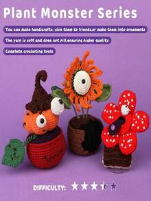 1Set Crochet Kit For Plant Monster Series Plush Doll, DIY Amigurumi Doll, Home Decor With Basic Accessories & Video Tutorial - Multicolor - View 5