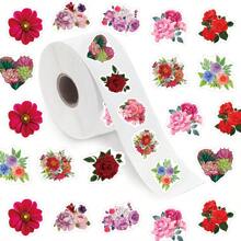 500 张玫瑰花贴纸，可爱卡通美学贴纸卷自粘密封剪贴簿卡片信封手工工艺品、水瓶、日记本、礼物、派对用品（1 英寸标签/10 种图案） - 玫瑰紅 - 查看 1