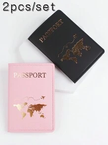 2pcs/Set Couple Travel Passport Holder, Ultra-Thin Passport Wallet, Lightweight Passport Card Case, Travel Accessories Set, Passport Holder For Men & Women, Suitable For Vacation, Hotel, Cruise, Back To School, Beach, Summer Holiday - Multicolor - View 2