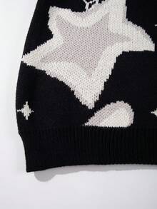 Unisex Casual Star Pattern Knit Sweater, Warm For Spring Autumn Winter - Black - View 7