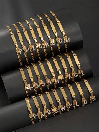 Fashionable Lightweight Butterfly, Heart & 26 Letter Stainless Steel Inlay Diamond Adjustable Bracelet, Perfect Small Gift For Girls Or Boys