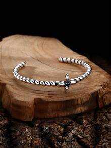 1 chiếc vòng tay dạng vòng hở hình hoa bốn lá xoắn bằng bạc Sterling 925 cổ điển, thích hợp cho nam giới đeo hàng ngày trong ngày lễ tình nhân - Màu Bạc Cổ - Xem 3