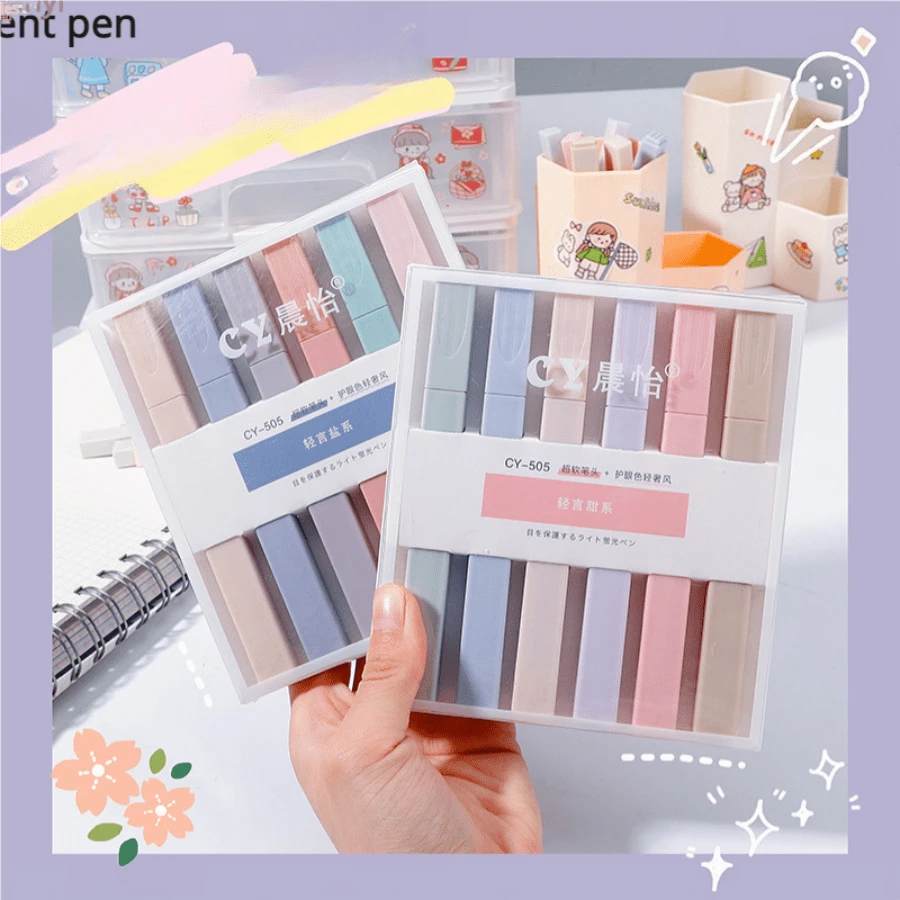 6pcs Light Colored Soft Head Highlighter Pen For Students To Use For