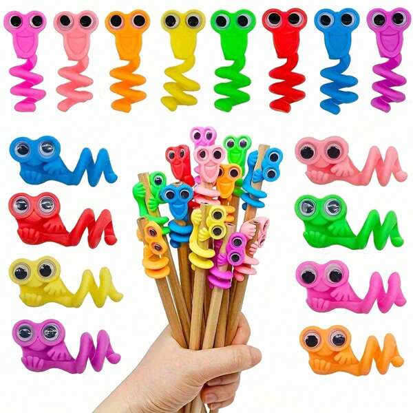 8pcs/15pcs Big Eyes Pencil Hat Set - Cute Soft Rubber Pen Grip Toy - Spring, Summer, Autumn, Winter Festival Party Gifts -Random Color (Back To School Season),Party Bag Fillers Toys,Pens,Pencils