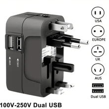 Travel Adapter, Worldwide All In One Universal Travel Adaptor AC Power Plug Adapter Wall Charger With USB-C And USB-A Charging Ports For USA EU UK AUS Black
