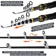 PRO BEROS Proberos Fishing Rod Kit,  4.9FT-7.9FT Carbon Fiber Reel Combo Pole And Telescopic Fishing With Line Lures Tackle Hooks Reel Carrier Bag For Adults Saltwater Freshwater Travel - Multicolor - View 5