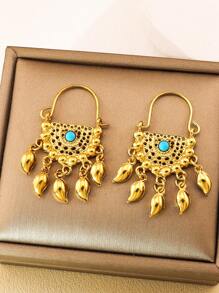 1對華麗金色耳環流蘇吊墜彩寶耳環，適合女性日常假期佩戴 - 金黃色 - 查看 13