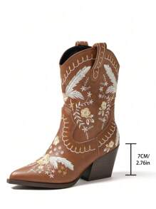 Pointed Western Style Cowboy Boots, Perfect With Mini Skirt Match Sweater, Chunky Heel High Heel Boots, Perfect With Hoodie, New Embroidered Mid-High Tube Knight Boots For Autumn And Winter Cowgirl Boots