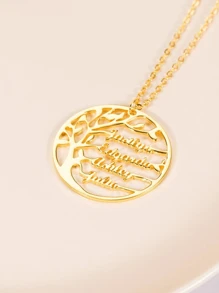 1 Stück personalisierte Lebensbaum-Anhänger Halskette für Frauen, individuell mit 1-4 Familiennamen, runde Halskette aus Edelstahl, Farbe silbrig-gold, Geschenke für Familie, Muttertags-Geschenke, Vatertags-Geschenke, individualisierte Familien-Namens-Schmuckhalskette