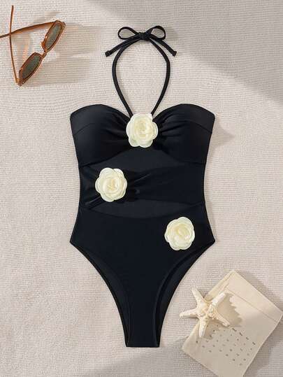 Women's 3D Floral One-Piece Swimwear, New Summer Spring Style For Holiday, Cruise, Thermal Spring, Beach Carnival
