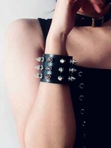 Pulseira Gótica Harajuku Lolita para Cosplay Feminino, Pulseira de Couro Punk Rock Rebite Rebitado Legal Unissex, Joia de Mão Gótica para Roupas de Festa de Mulheres e Meninas