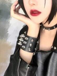 Pulseira Gótica Harajuku Lolita para Cosplay Feminino, Pulseira de Couro Punk Rock Rebite Rebitado Legal Unissex, Joia de Mão Gótica para Roupas de Festa de Mulheres e Meninas