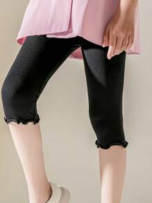 3 unidades/pacote crianças cintura elástica babados bainha cor sólida capri leggings
