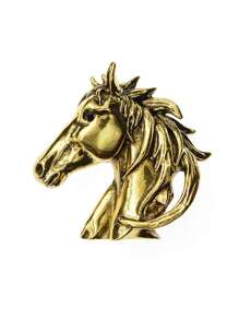 1 pieza Broche Vintage Retro de cabeza de caballo de metal dorado, Pasador de solapa de estilo europeo y estadounidense unisex con diseño de animal