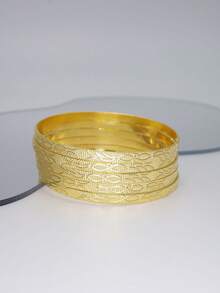 5 piezas/set de pulseras brazalete con relieve para mujer - Dorado - Ver 9