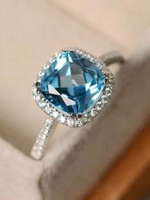 1 件时尚方形方晶锆石戒指适合日常佩戴 - 淺藍色 - 查看 4