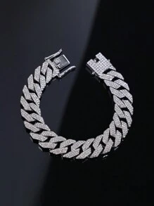CVNANA 1 pieza Collar de moda hip-hop con brillo de rhinestone, collar y pulsera de diamante falso incrustado de tendencia, regalo unisex