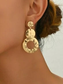 2pcs Metal Geometric Round Clip Earrings, Exaggerated Vintage Smooth Textured Non-Pierce Earrings For Party Wear - Circle - View 8
