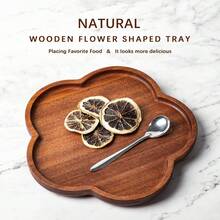 20 X 20 X 1.5 Cm Wooden Tray, Wooden Food Serving Platter, Flower Shaped Tray - Ideal For Cheese Board, Wooden Platter For Serving Food, Party Decor, Fruit Plate - Yellow - View 1