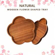 20 X 20 X 1.5 Cm Wooden Tray, Wooden Food Serving Platter, Flower Shaped Tray - Ideal For Cheese Board, Wooden Platter For Serving Food, Party Decor, Fruit Plate - Yellow - View 3