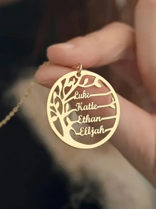 1 Stück personalisierte Lebensbaum-Anhänger Halskette für Frauen, individuell mit 1-4 Familiennamen, runde Halskette aus Edelstahl, Farbe silbrig-gold, Geschenke für Familie, Muttertags-Geschenke, Vatertags-Geschenke, individualisierte Familien-Namens-Schmuckhalskette