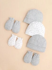 momscare 9 Piece Newborn Hat Set With Bib, 3-Piece Hat Set, 3-Piece Hood, And 3-Piece Set With Star And Moon Patterns
