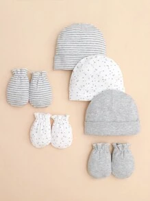 momscare 9 Piece Newborn Hat Set With Bib, 3-Piece Hat Set, 3-Piece Hood, And 3-Piece Set With Star And Moon Patterns