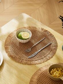 Fringe Paper Woven Round Placemat For Dining Table, Living Room, Homestay - Beige - View 7