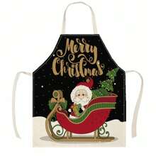 1 件圣诞老人、驯鹿、雪花印花亚麻时尚围裙，适合圣诞节、家庭清洁、厨房烹饪、家居使用 - 彩色 - 查看 13