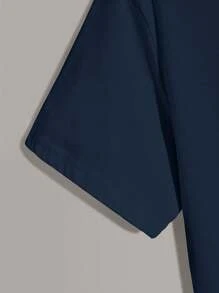Men's Solid Color Round Neck Short Sleeve Casual T-Shirt, Simple And Fashionable For Daily Wear, Spring/Summer - Navy Blue - View 4