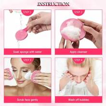 10Pcs 20 Pcs Compressed Face Wash  Wash Face Sponge Clean Face Powder Puff Cleansing Beauty Strip - Pink - View 3